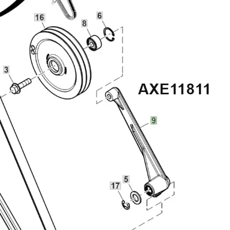 AXE11811 Tensioning Wheel for Exhaust Beater Drive John Deere Lever
