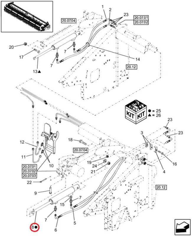 87492401 Left Hydraulic Cylinder Drum CNH