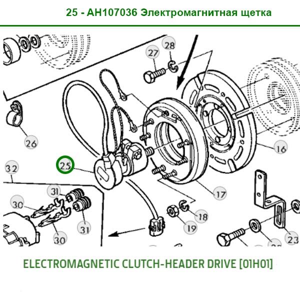 AH107036 Elektromagnetyczna szczotka sprzęgła John Deere
