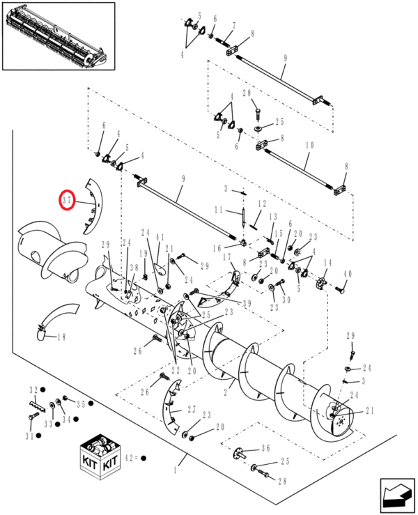 87016021 Gwint ślimaka prawy CASE 2020 CNH