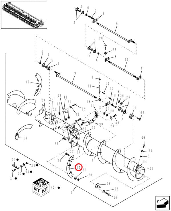 87016022 Gwint ślimaka lewy CASE 2020 CNH